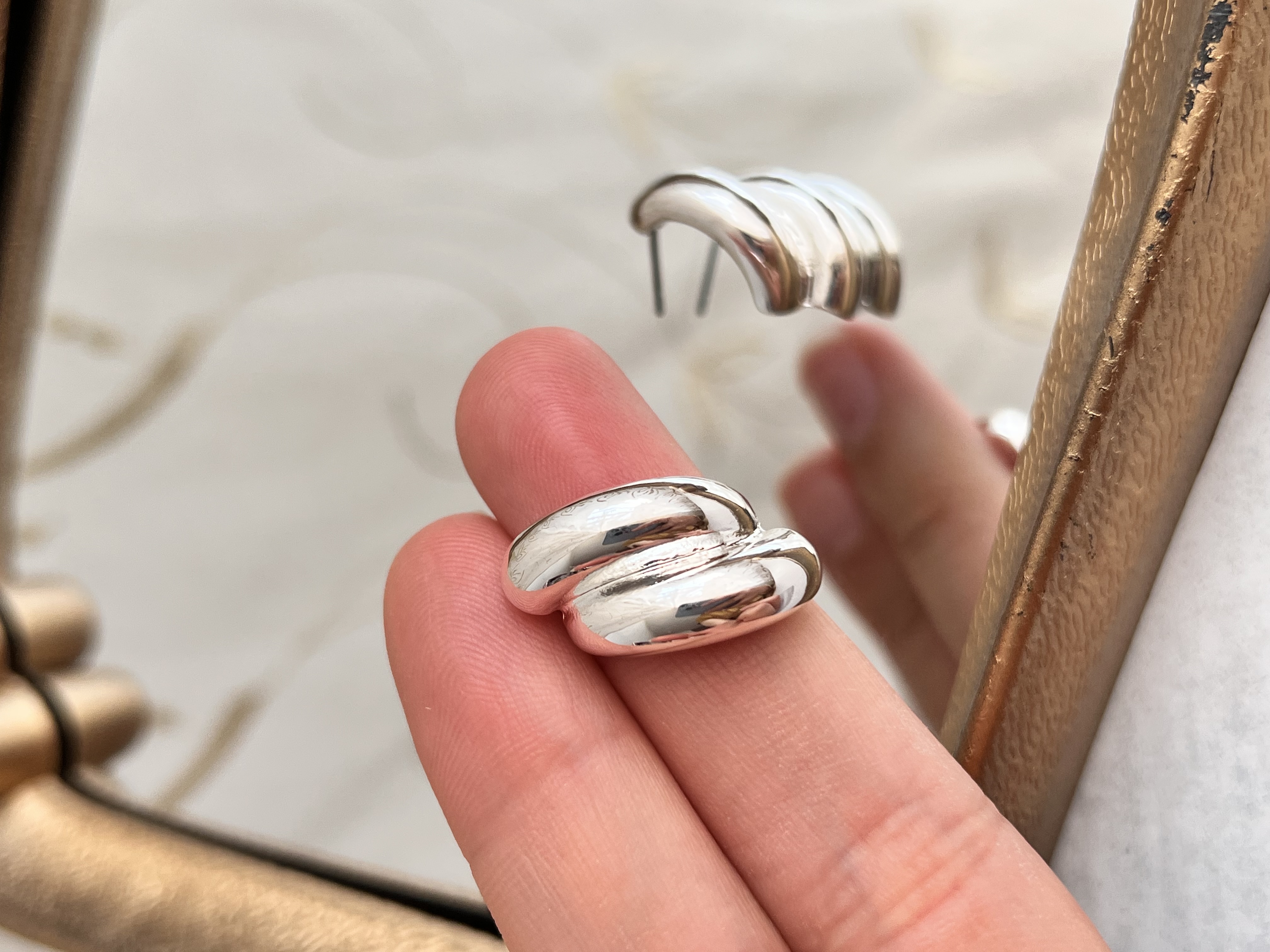 گوشواره ساده دولاین ابکاری نقره 🤍➕✨