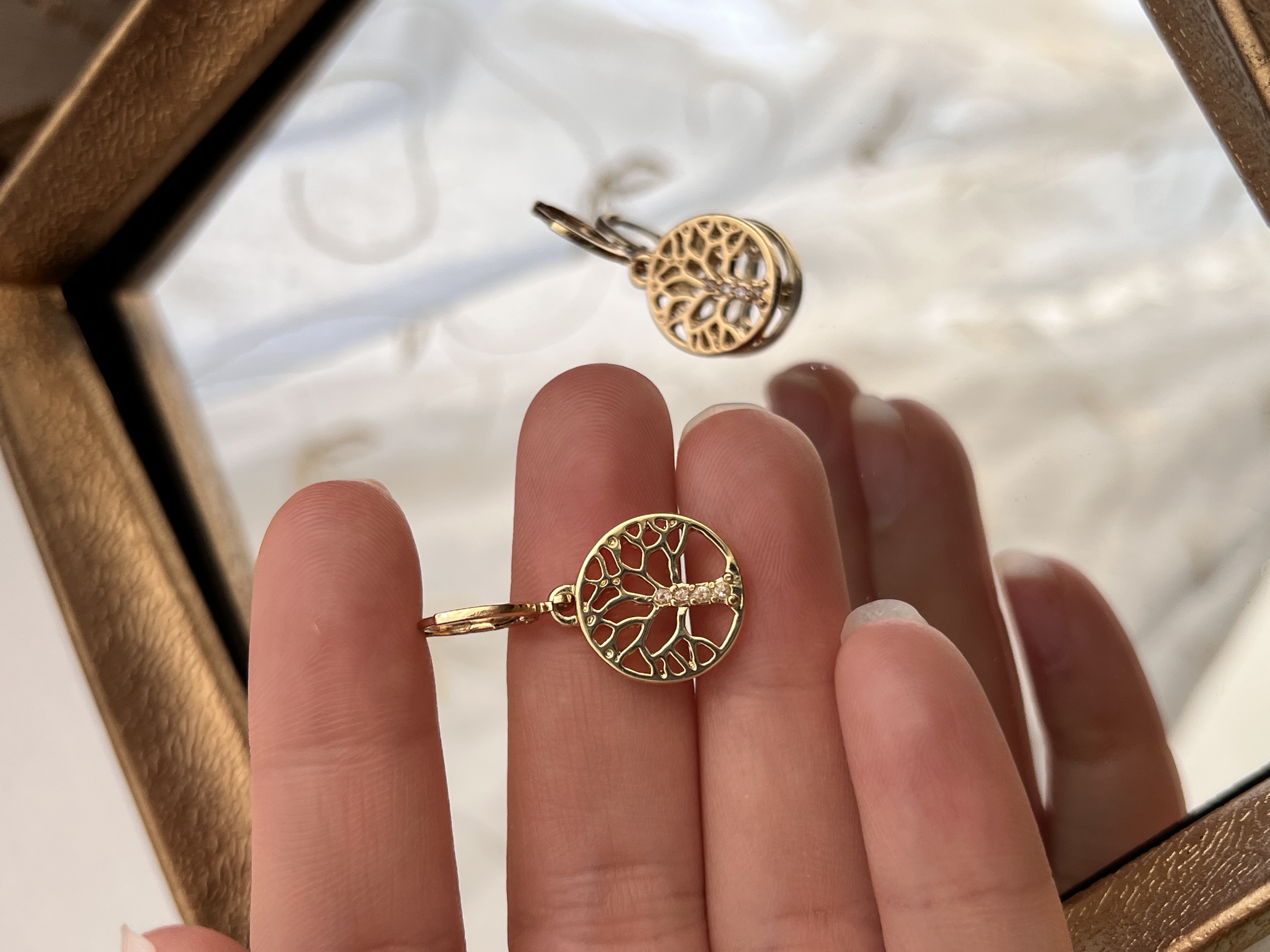 گوشواره اویز درخت ابکاری طلا نگین زیرکونیا شبیه الماس کارشد💎➕💛➕🌳