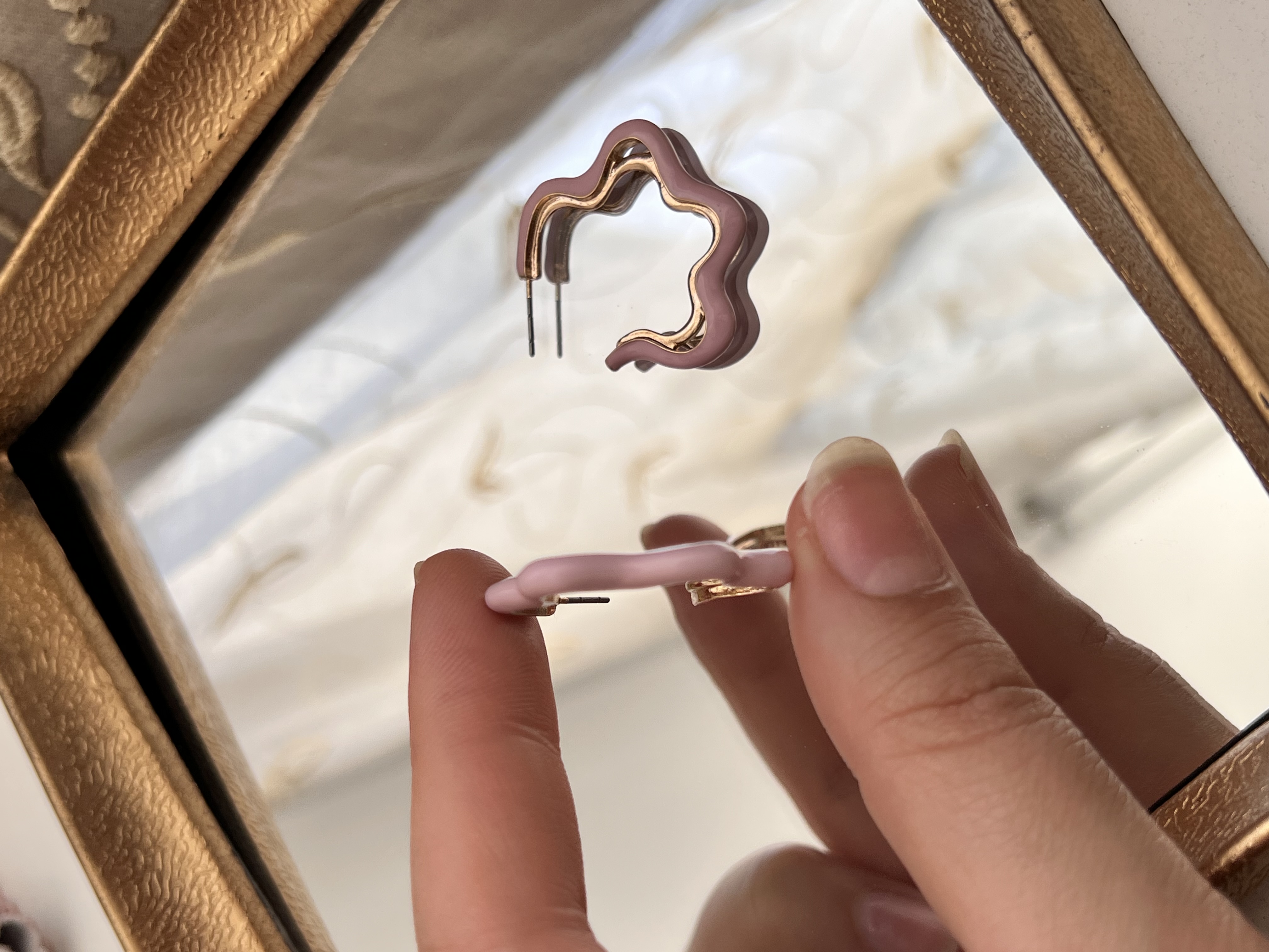 گوشواره گل میناکاری صورتی 🎀➕🌸