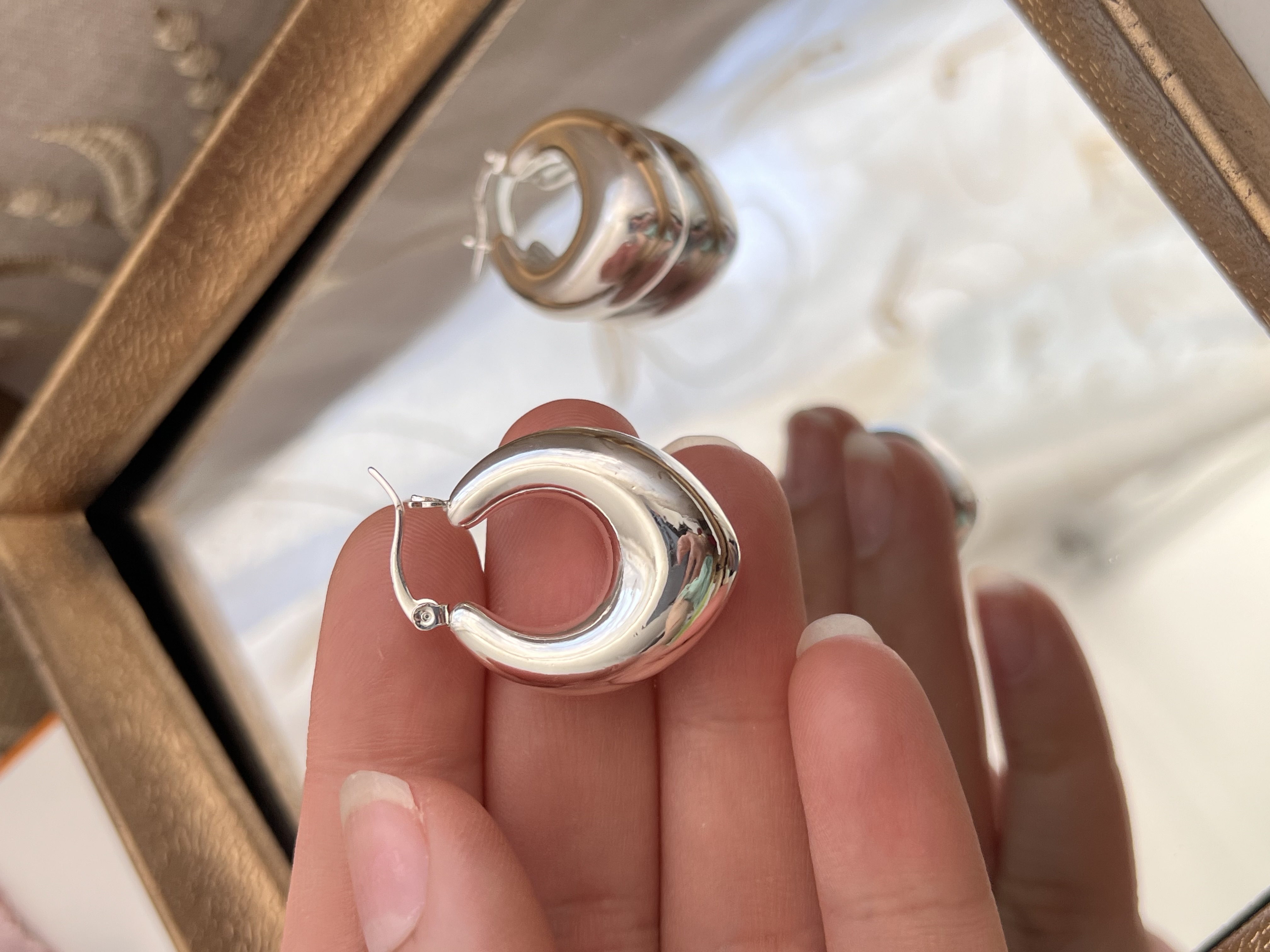 گوشواره ساده مینیمال ابکاری نقره 🤍➕✨