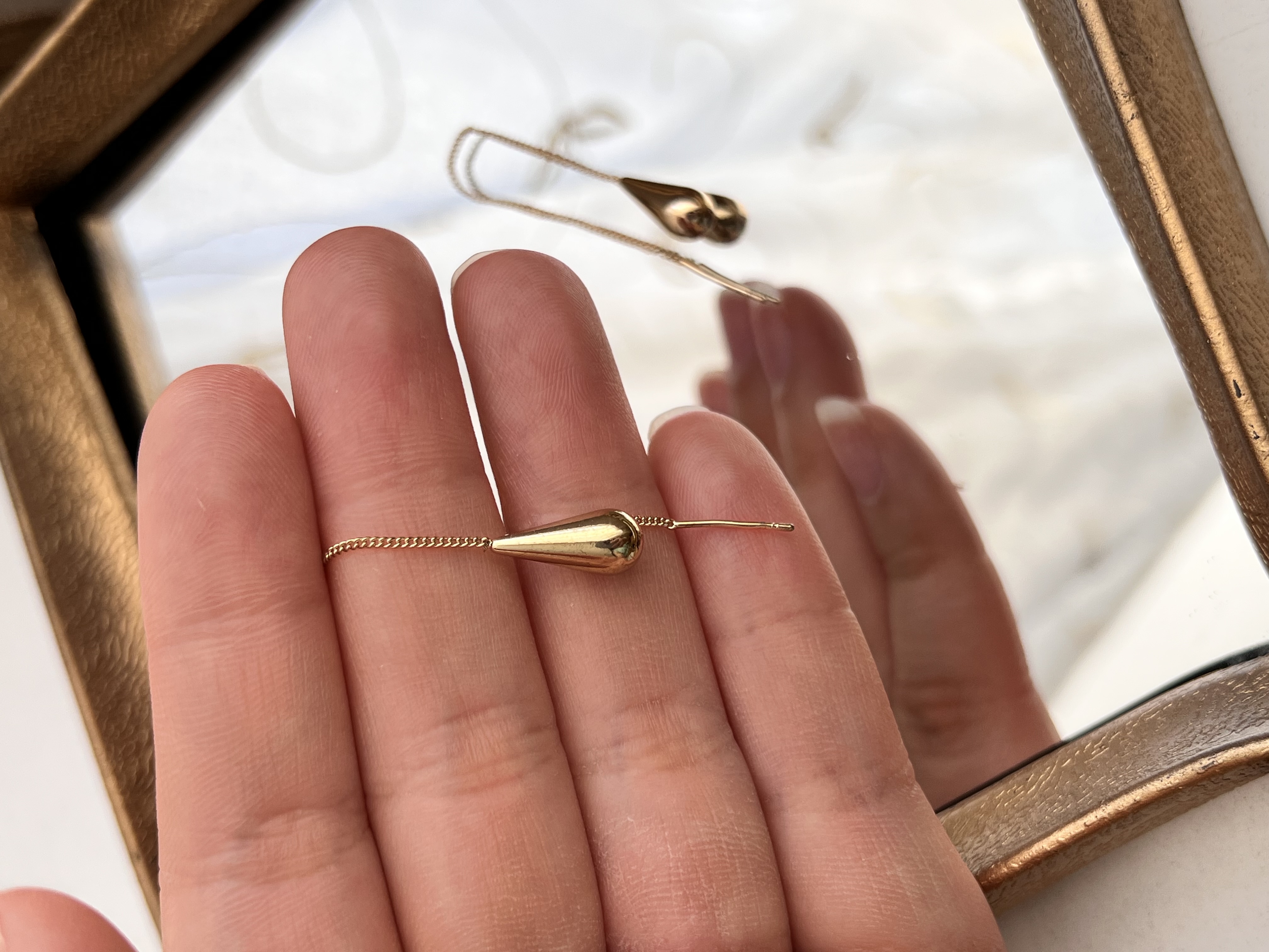 گوشواره بخیه‌ای‌ اویز اشک ابکاری طلا💛➕💧➕✨