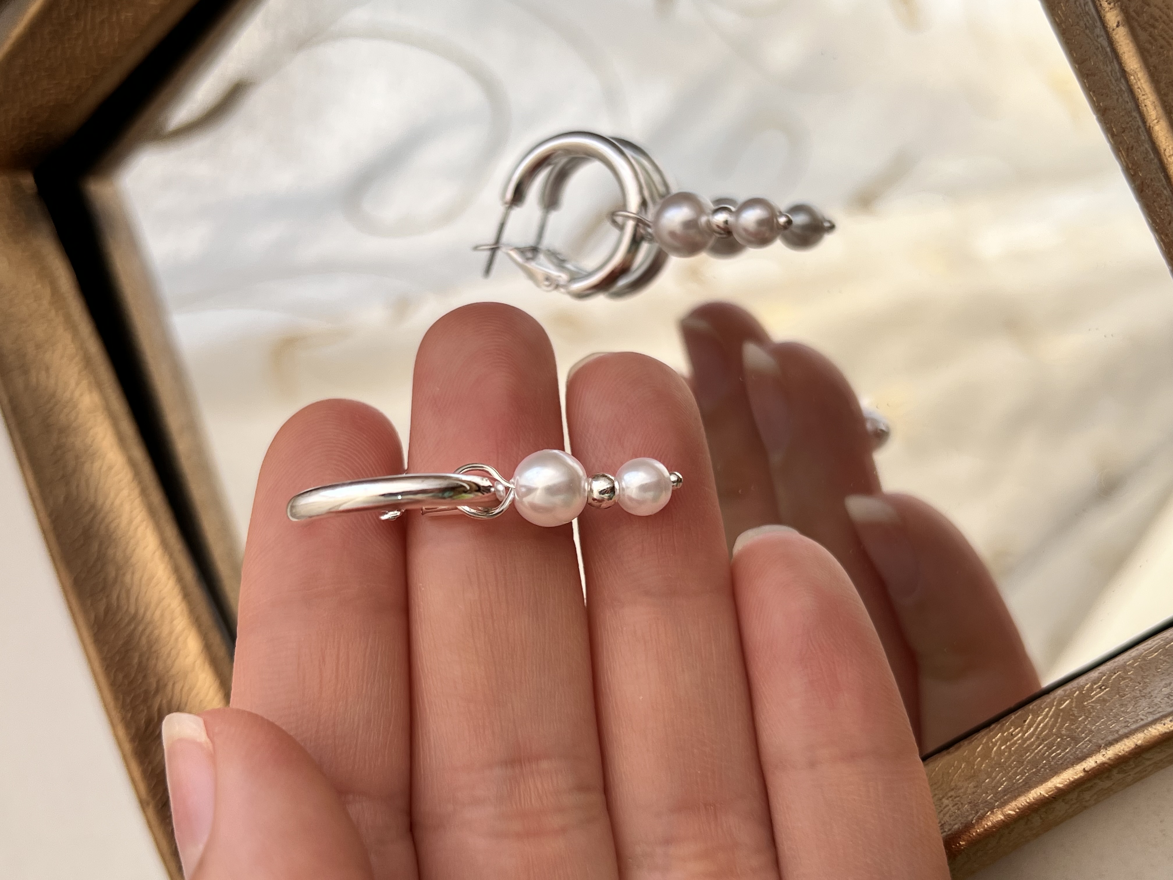 گوشواره حلقه‌ای اویز دار مروارید 🤍➕✨