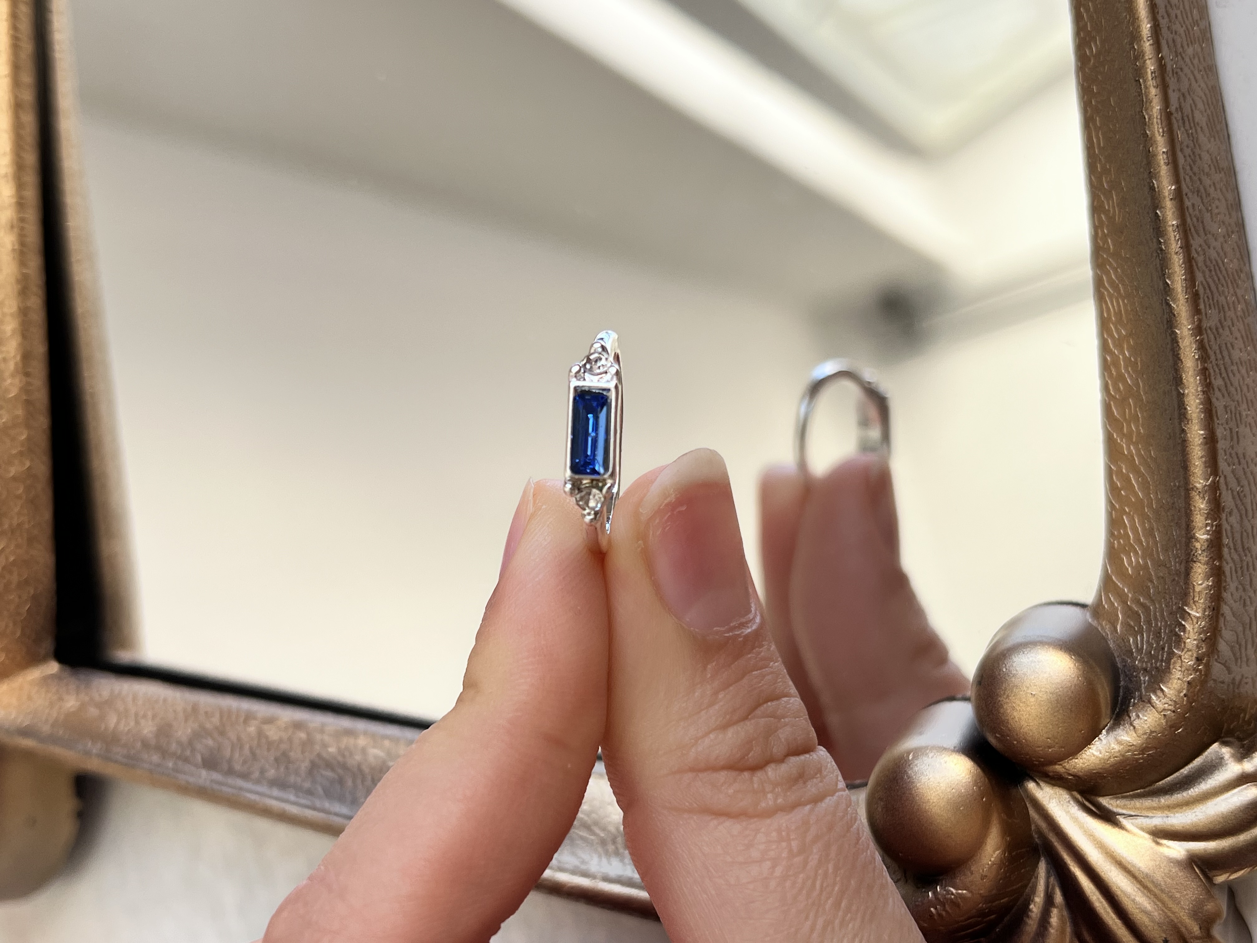 انگشتر نگین مستطیل سوراسکی💎➕💙