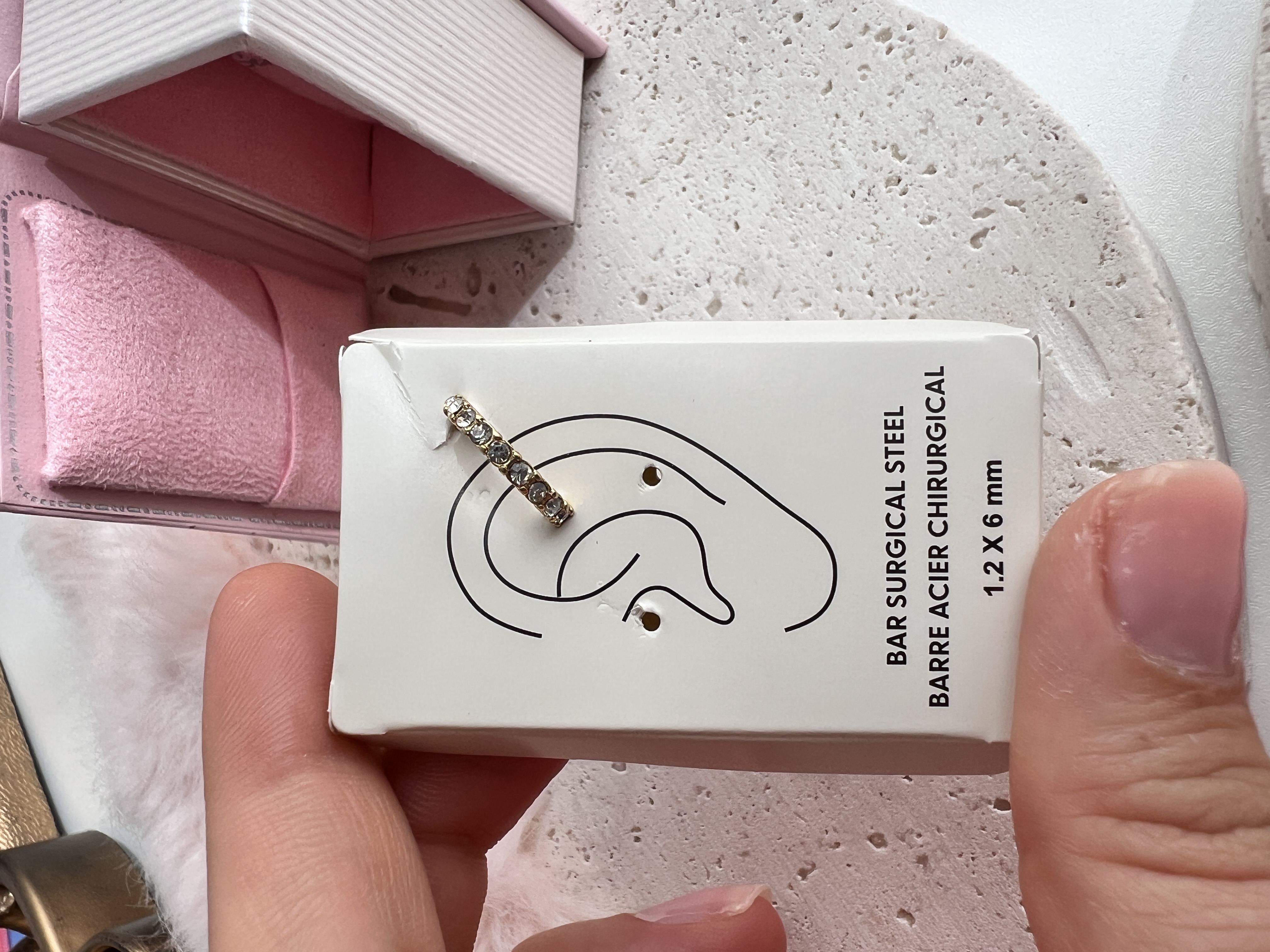 پرسینگ حلقه‌ای گوش نگین کارشد💎➕✨➕🤍➕💛