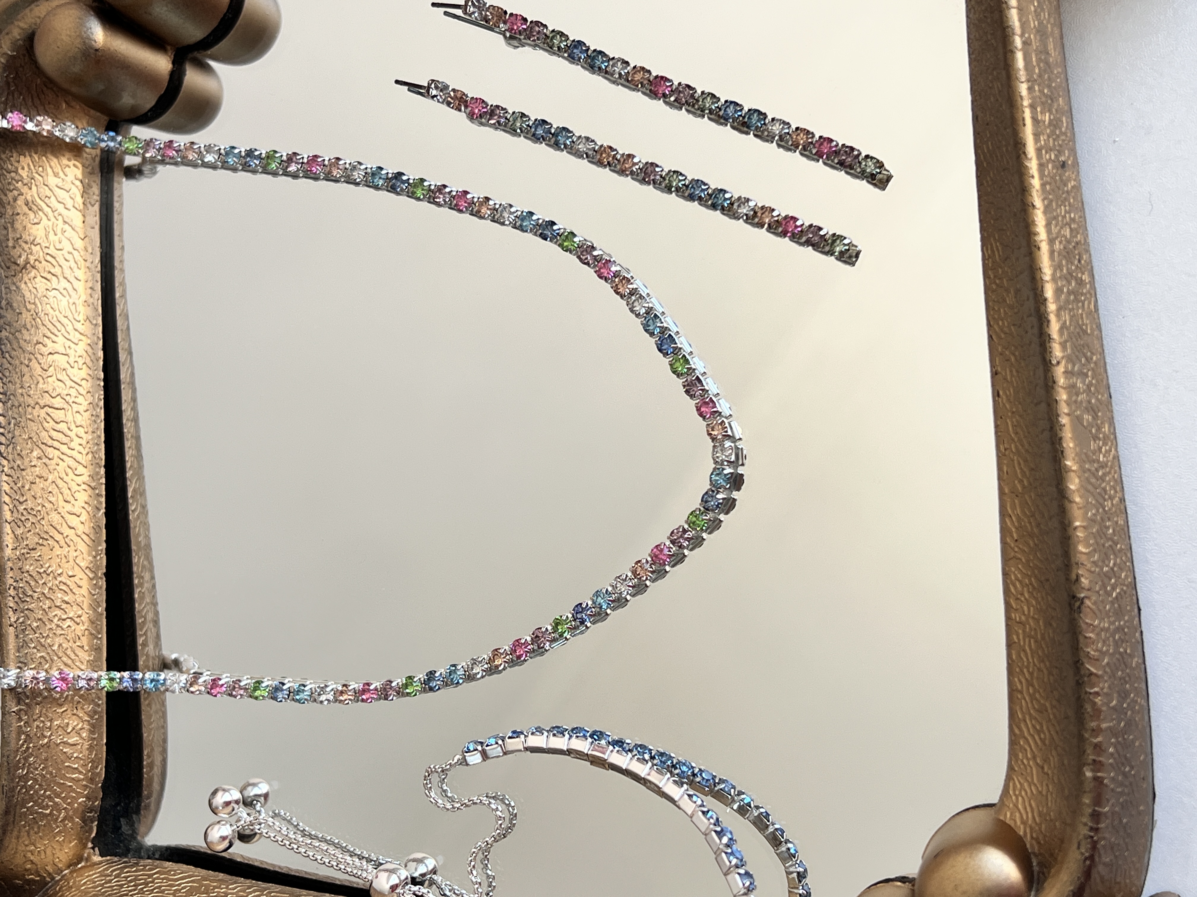 ست مولتی کالر گوشواره و گردنبند و دستبند 🌈➕💎➕✨