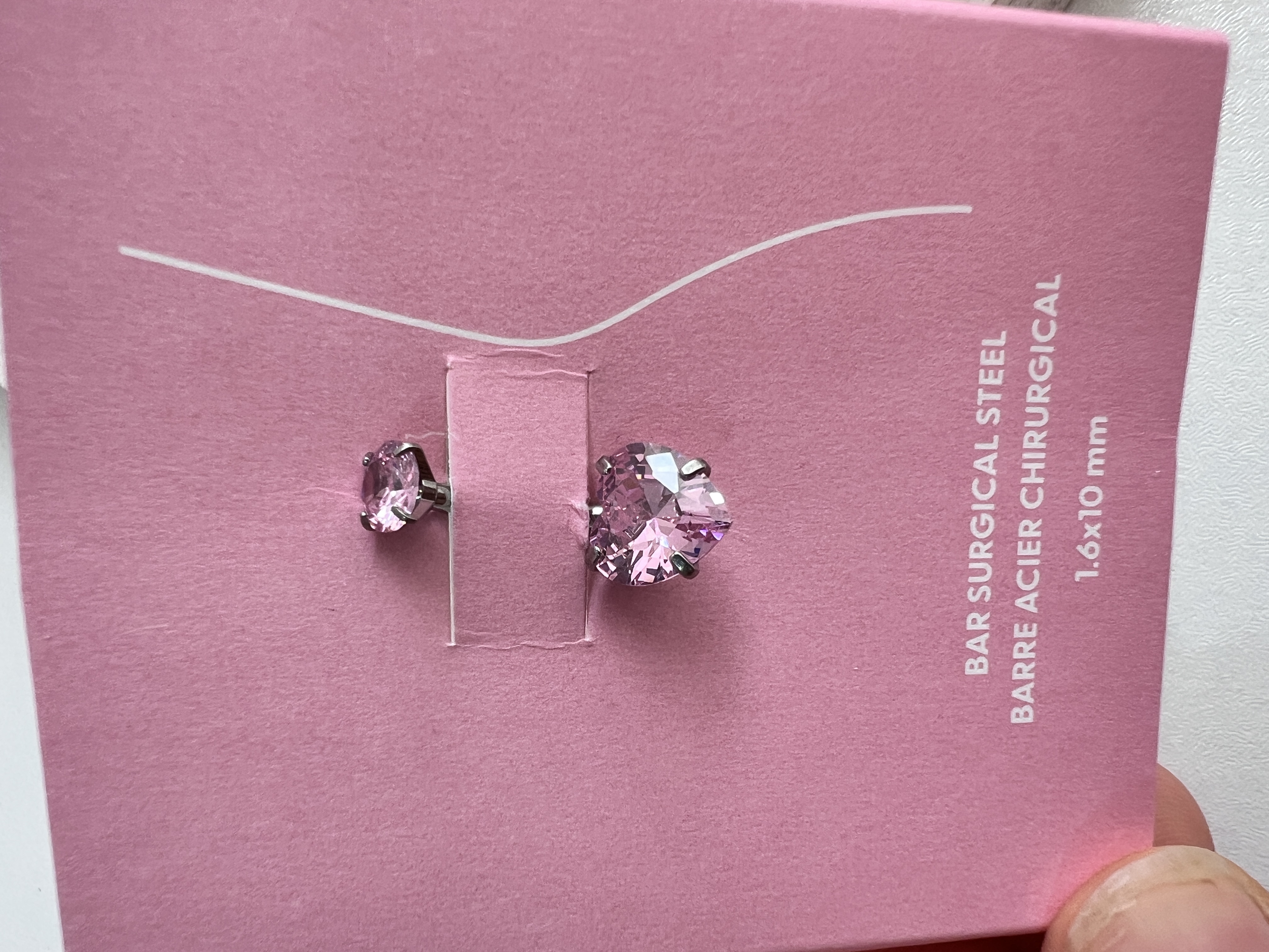 پرسینگ ناف نگین شکل قلب رنگ صورتی🩷➕✨➕💎تمام استیل